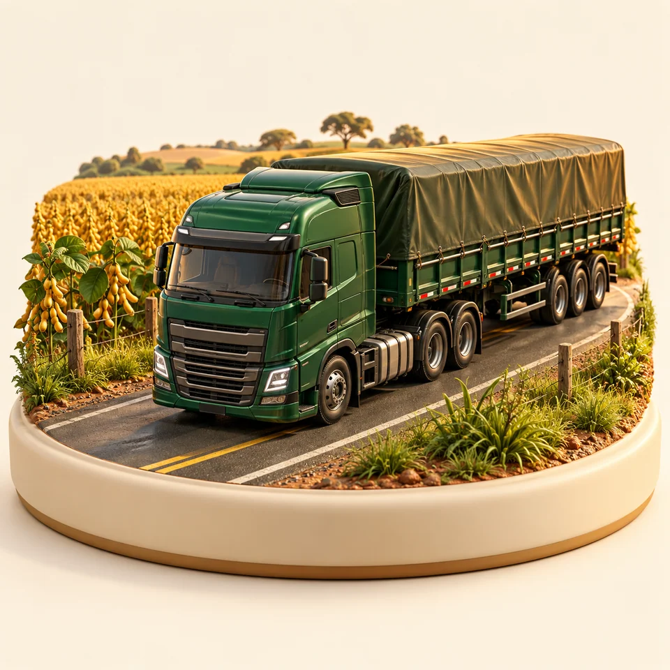 Ilustração 3D de equipamentos e ambiente de trabalho de caminhoneiros